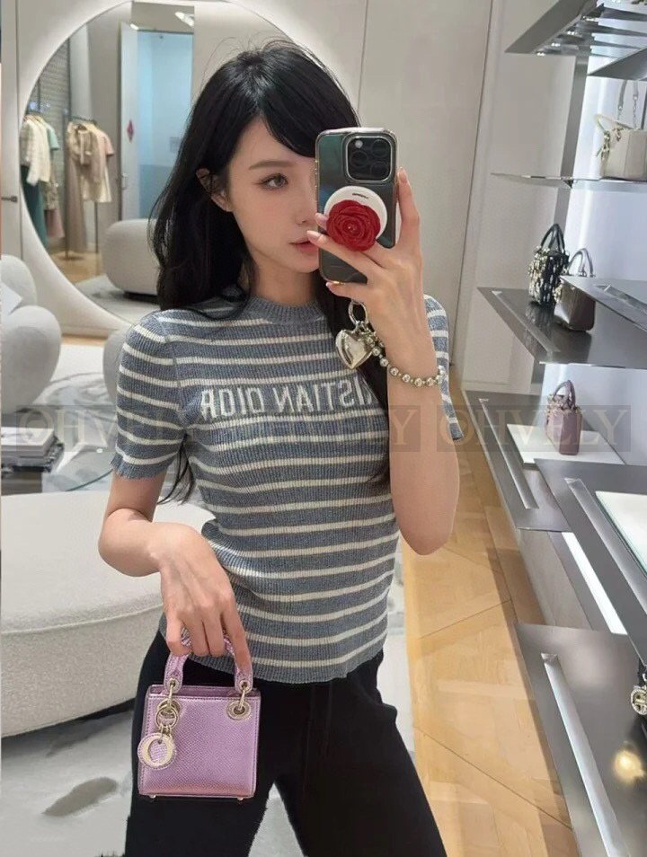 리비에라 반팔 크롭 스웨터 블루