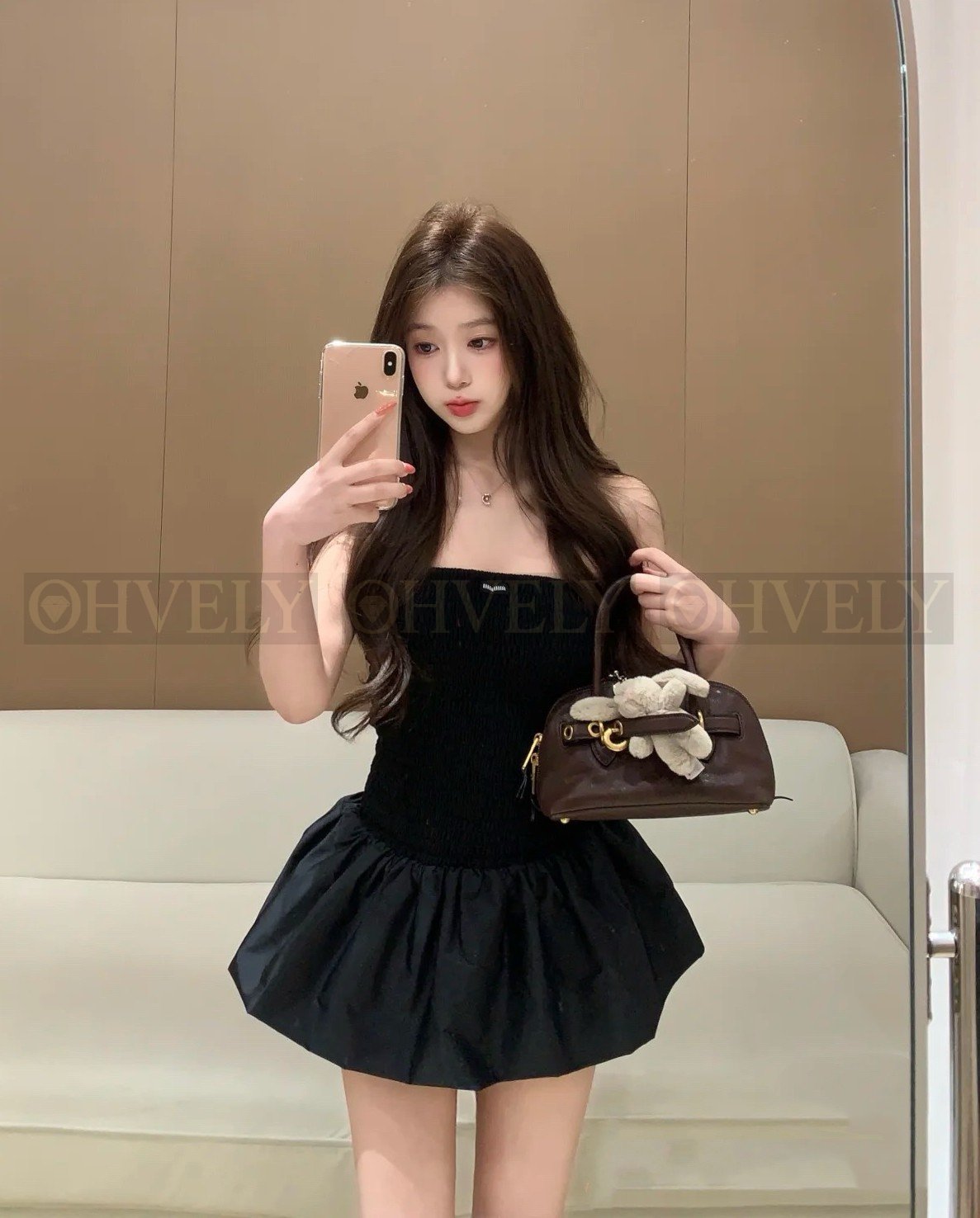 【 ZP버전 】 MIUMIU 미우미우 튜브 톱 로우 웨이스트 미니 원피스