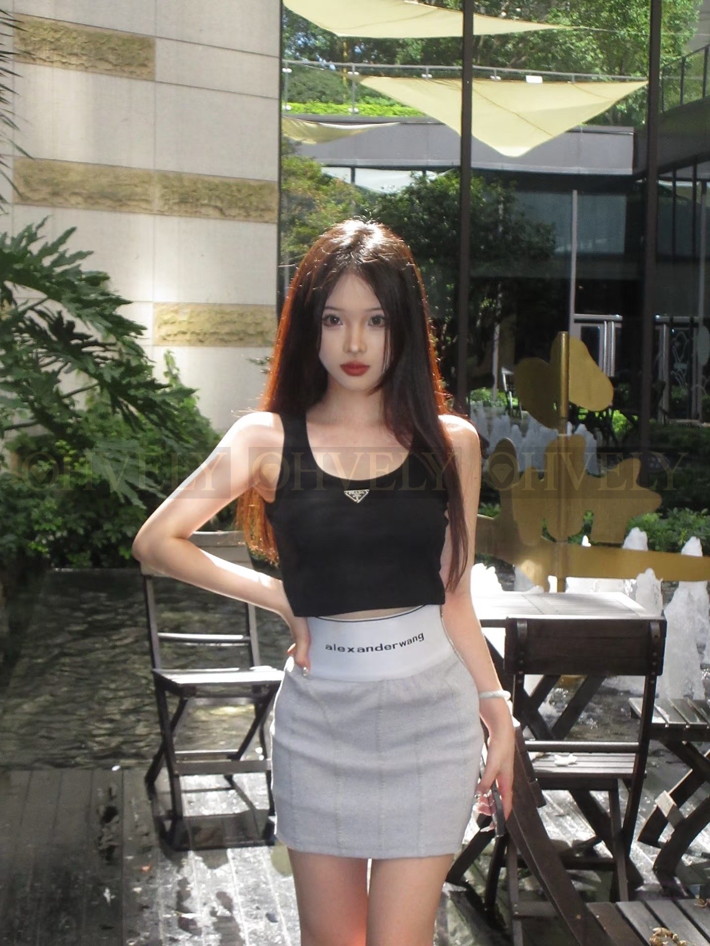 Prada 저지 탑(블랙)