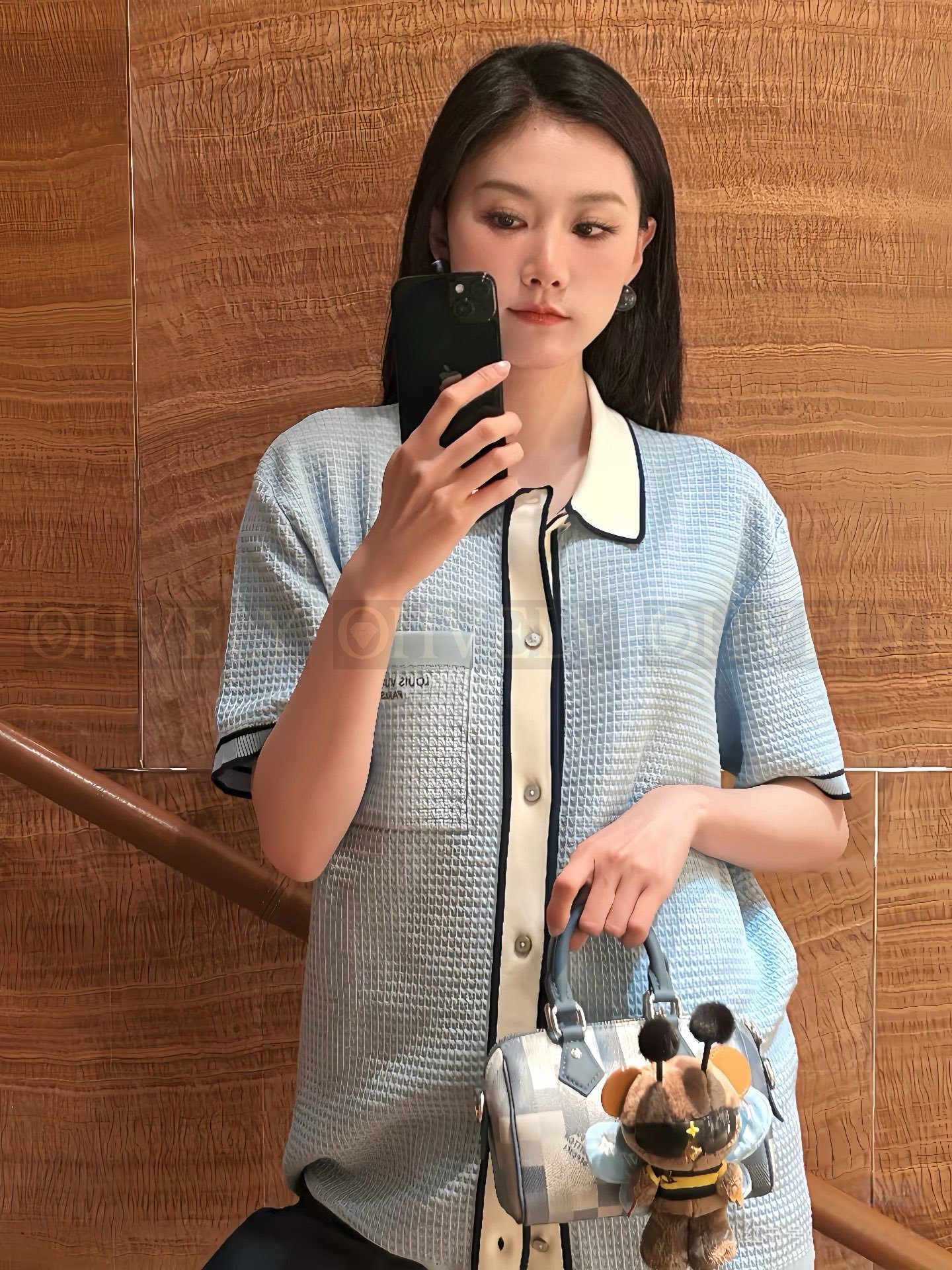 루이비통 와플 니트 오픈 카라 가디건 셔츠 스카이블루